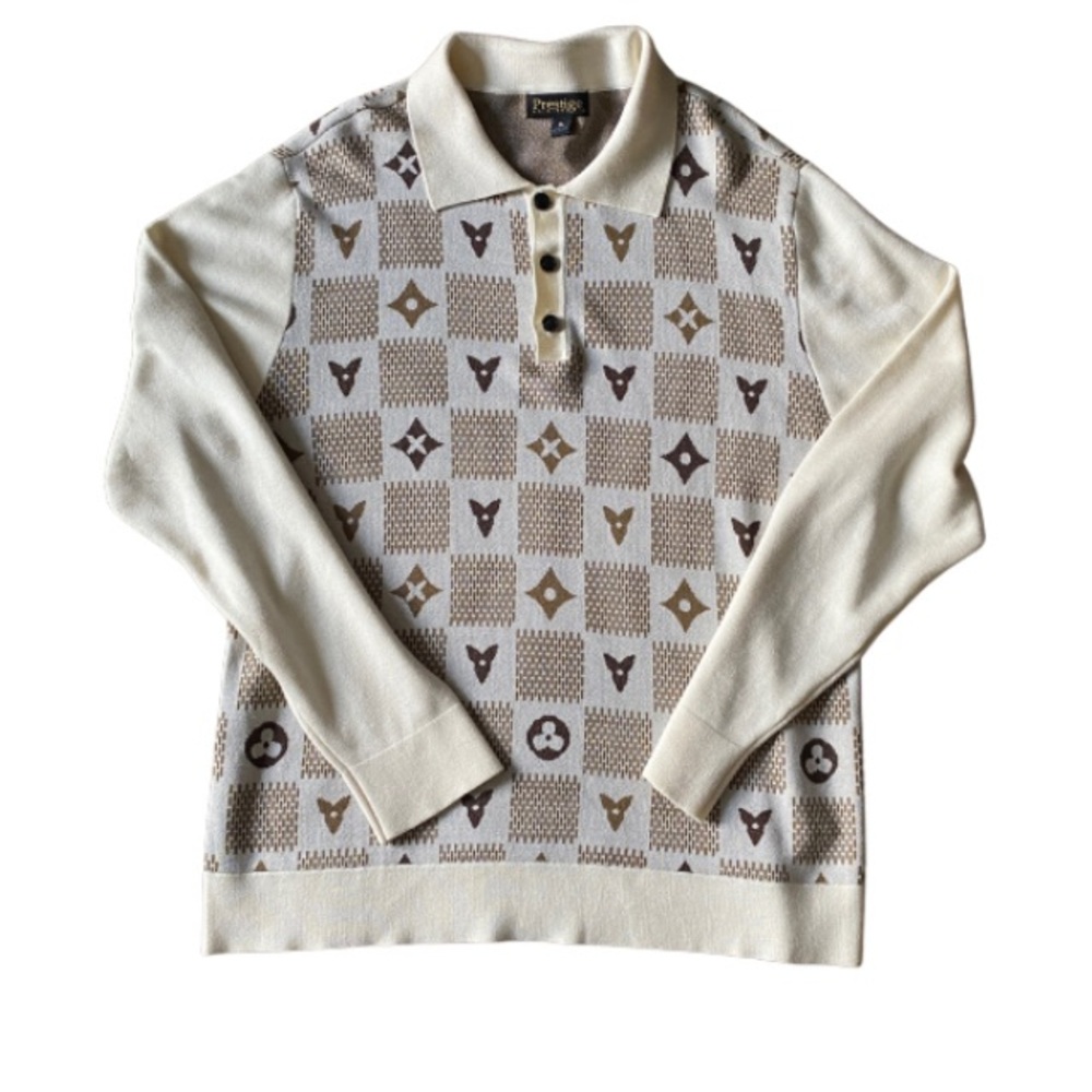 PRESTIGE Original Men’s Brown Cream 1/4 Button up Sweater Size XL